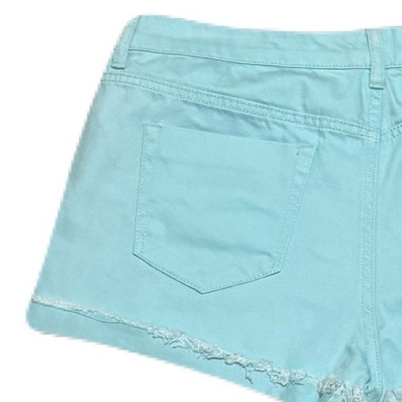 Forever 21 Mint Green Distressed/Ripped Cuffed Denim Shorts Size 30 - Picture 9 of 13